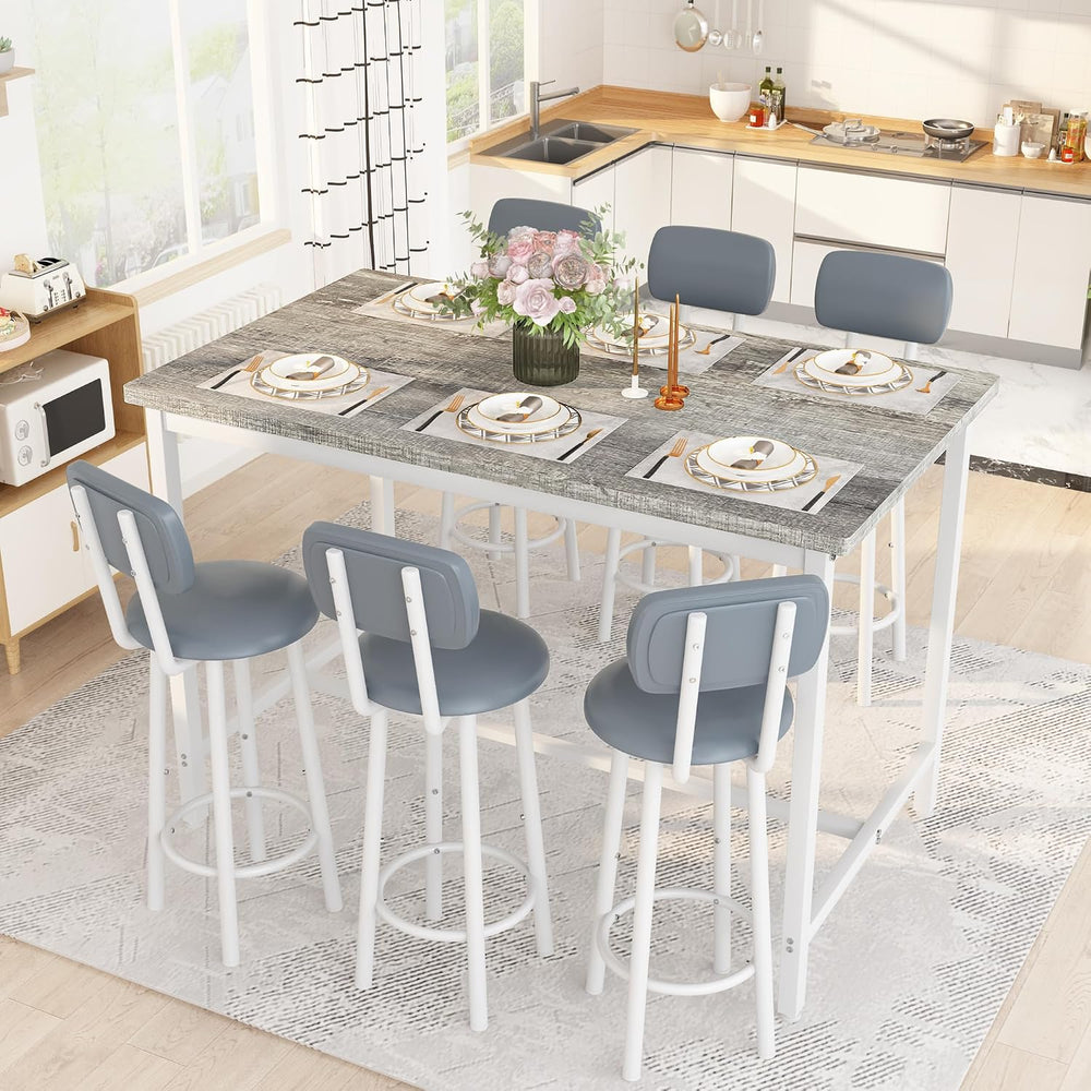 Recaceik 50" Dining Table Set for 6, 7-Piece Counter Height Bar Table Se...