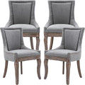 Gray Dining Chairs Set of 4, Kitchen & Dining Room Chairs, Fabric Upholstered Dinning Chairs, Sillas De Comedor, Nailhead Trim, Wood Legs (Grey, 4 Pcs)