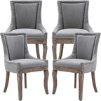 Gray Dining Chairs Set of 4, Kitchen & Dining Room Chairs, Fabric Upholstered Dinning Chairs, Sillas De Comedor, Nailhead Trim, Wood Legs (Grey, 4 Pcs)