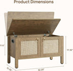 SICOTAS Rattan Storage Bench Boho Storage Chest with 2 Safety Hinges | Wood Storage Truck Box for Bedroom, Living Room, Entryway, Supports 220 lb