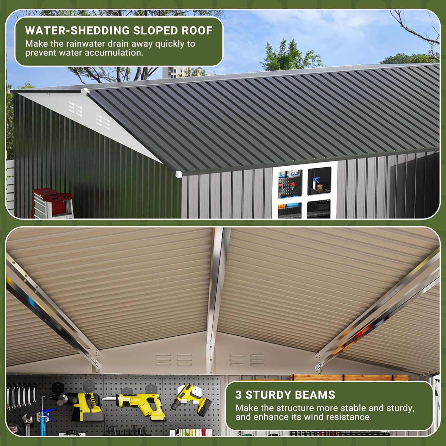 Polar Aurora 12X14 FT Outdoor Storage Shed with Windows, Metal Garden Shed with Updated Lockable Doors and Frame Structure, Large Tool Sheds for Backyard Garden Patio Lawn,Black