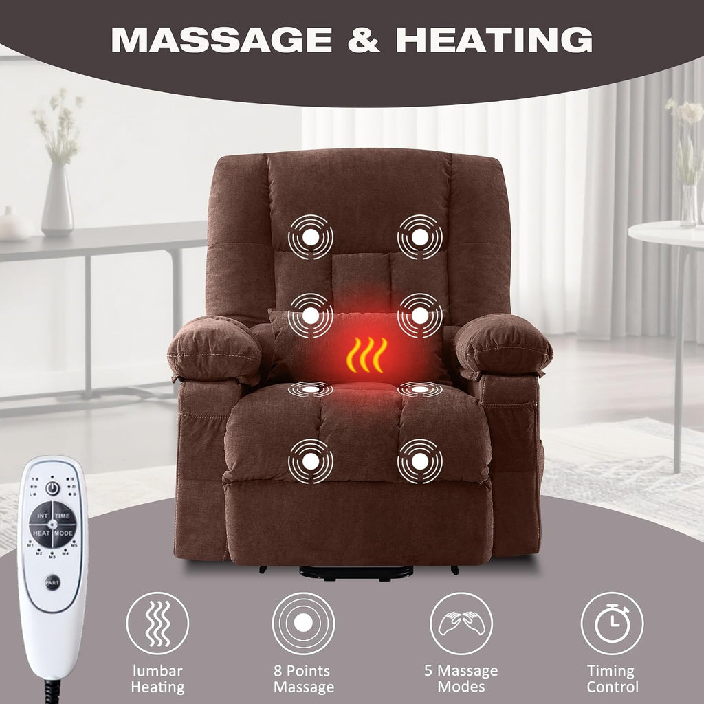 BOSMILLER Power Lift Recliner Chair with Massage and Heat for Elderly,Electric Lift Chair with USB Charging Runction and Side Pockets, Suitable for Living Rooms and bedrooms,Brown