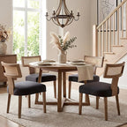 HNY Mid Century Modern Rattan Dining Chairs Set of 6, Farmhouse Linen Upholstered Accent Chair Curved Backrest Kitchen Chairs, with Hardwood Frame, Charcoal