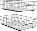 Pull out Cabinet Organizer, Stainless Steel 2-Pack Slide out Drawer with Silent Full-Extension Slides, Adhesive Roll out Can Spice Storage Basket Shelf Rack for Pantry, Kitchen, Bathroom, Home Closet