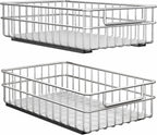 Pull out Cabinet Organizer, Stainless Steel 2-Pack Slide out Drawer with Silent Full-Extension Slides, Adhesive Roll out Can Spice Storage Basket Shelf Rack for Pantry, Kitchen, Bathroom, Home Closet