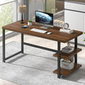 FOLUBAN Modern Computer Desk, Wood Home Office Desk, Study Writing Gaming Table Workstation with Storage Shelves for Living Room Bedroom, Rustic Walnut, 53 Inch