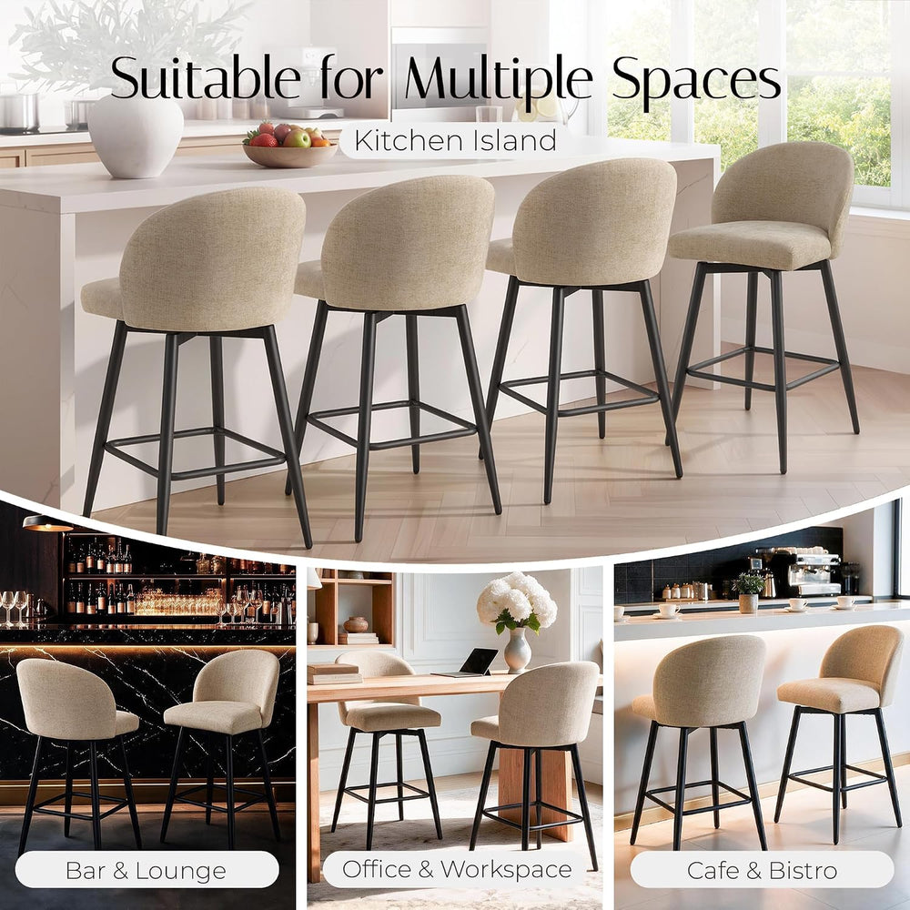 Zerel's Home 26" Counter Height Bar Stool Set of 2,Linen Fabric Upho...