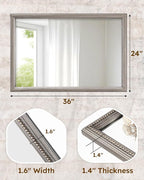 Axeman 24x36 Wood Wall Mirror, Rustic Bathroom Mirror, Vintage Wall Mounted Mirror Tempered Glass with Beaded Wooden Frame for Farmhouse Living Room Vanity Bedroom Entryway, Grey
