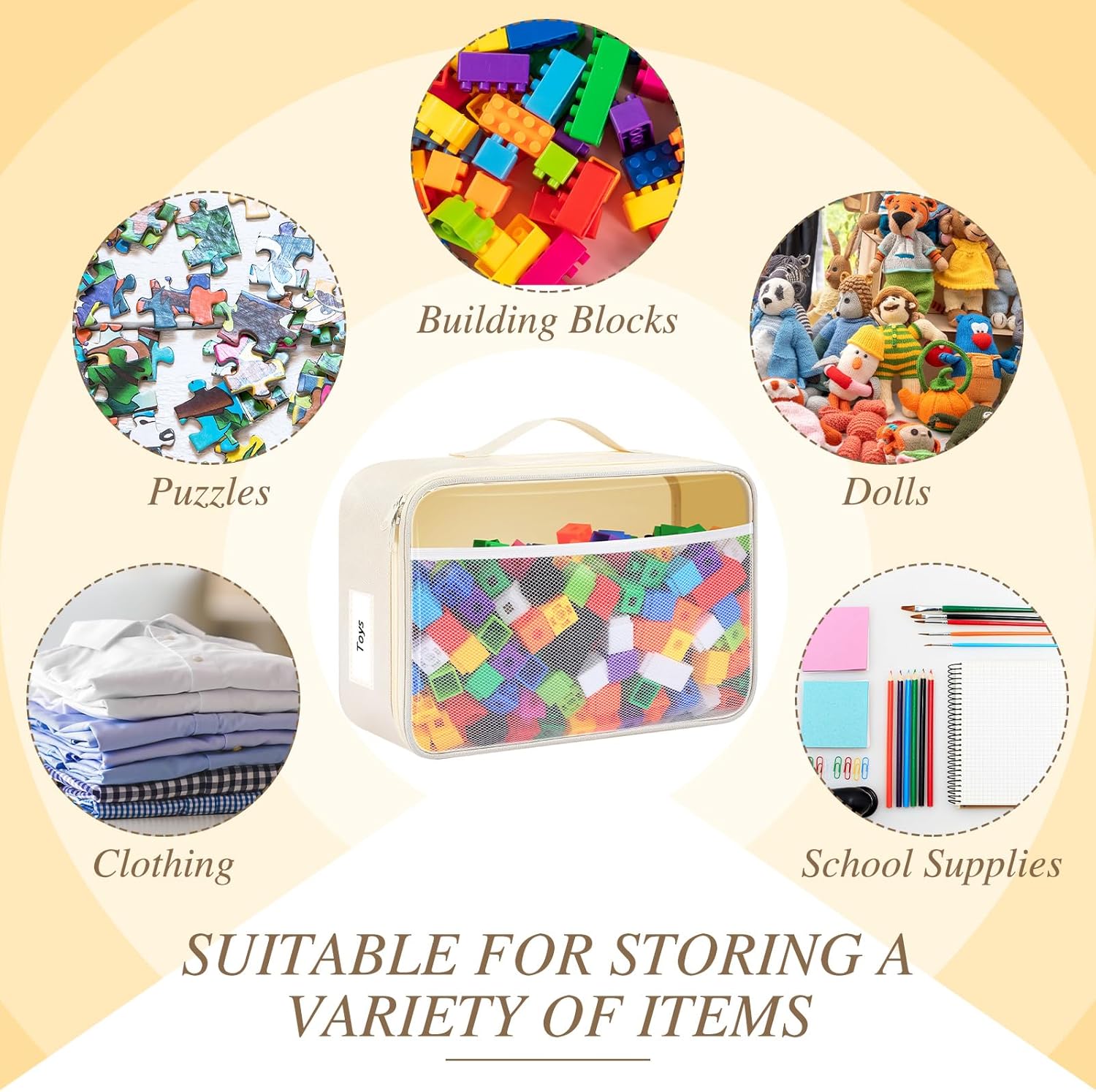 Abbylike 6 Pack Toy Storage Bag Bricks Building Set Car Toy Organization Bags for Traveling Carrying Case, Storage Organizer Puzzles(White)