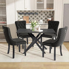 51 Inch Glass Dining Table Set for 4, Rectangular Glass Kitchen Table with 4 Upholstered Velvet Accent Chairs, 5 Piece Modern Dining Room Set, for Home, Apartment, Small Spaces - Black Black