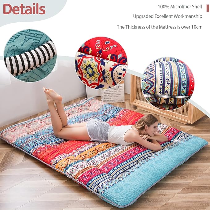 MAXYOYO Japanese Floor Mattress Futon Mattress, 4" Thicken Tatami Mat Sleeping Pad Foldable Roll Up Mat Boys Girls Dormitory Pad Kids Floor Lounger Pillow Bed, Charcoal Grey, Queen Size