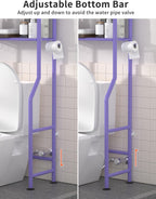 3-Tier Over The Toilet Storage, Freestanding Metal Bathroom Shelves with 4 Hooks, Over Toilet Storage Shelf with Paper Holder, Above The Toilet Shelf for Bathroom Storage, Purple