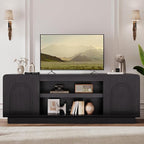 Bestier 63" Mid Century Modern TV Stand for Living Room, Wood Media Console Cabinet for TVs up to 70", Entertainment Center with 2 Arched Doors, Adjustable Shelves & 6 Cable Holes, Black