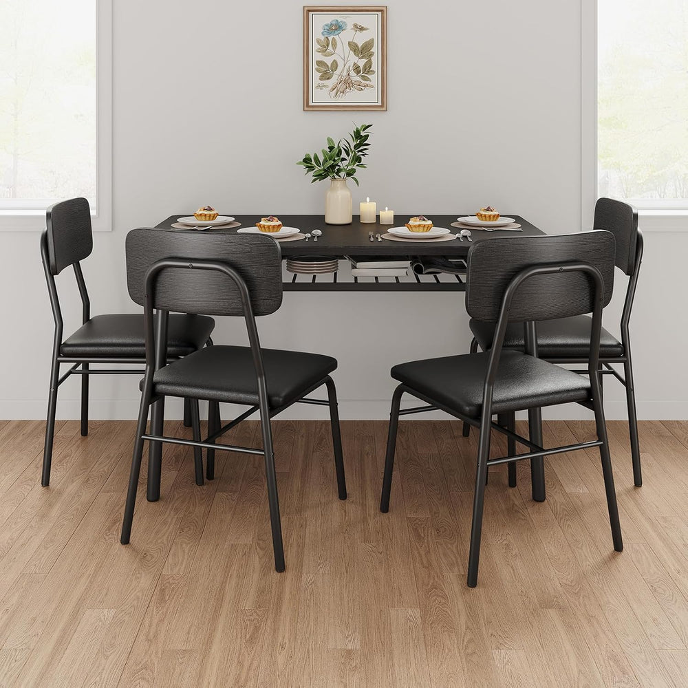 GarveeHome Dining Table Set for 4 with Storage Rack, Black | 5-Piece Kitchen ...