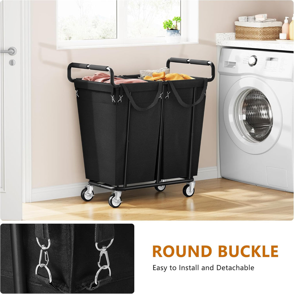 Large Laundry Hamper with Wheels, 2 - Bag 250L Rolling Medium Laundry Basket Sorter Cart, Medium - Sized Laundry Clothes Hamper, Heavy Duty Laundry Basket Organizer for Laundry Room, Bathroom