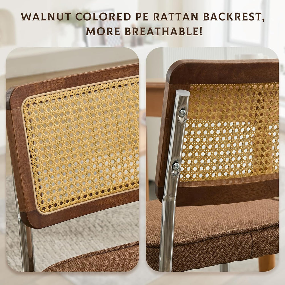Rattan Dining Chairs Set of 6,Upholstered Mid-Century Modern Dining Room Chai...