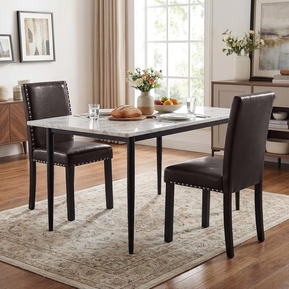 GOFLAME Upholstered Dining Chairs Set of 2, Faux Leather Parsons Chairs with ...