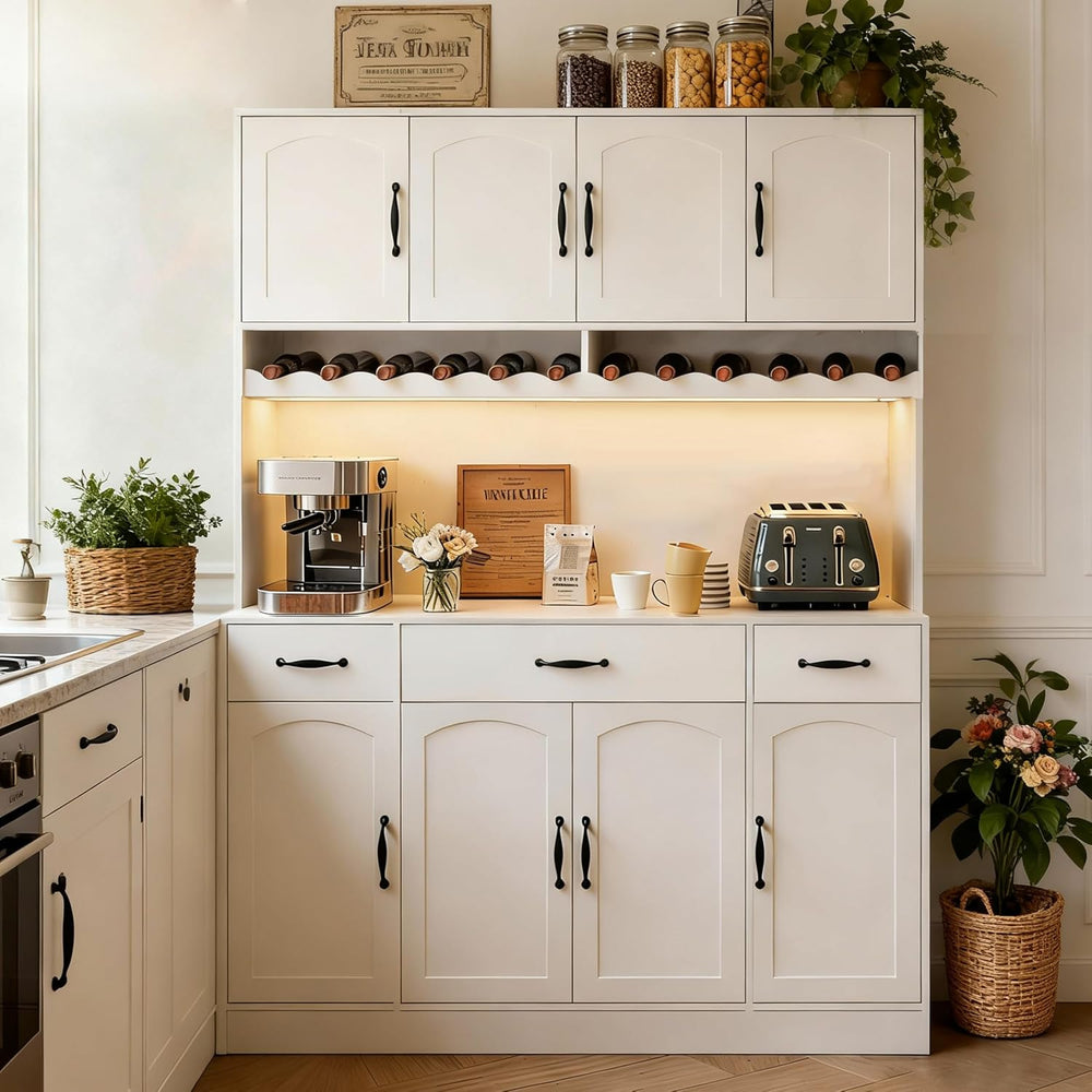 White 72" Tall Kitchen Pantry Cabinet with Charging Station 55" Wid...