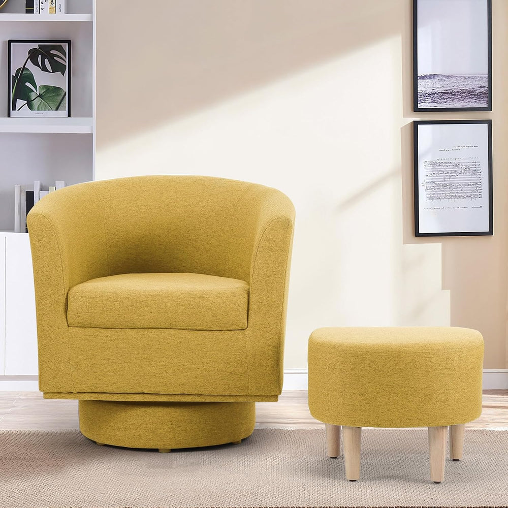 DAZONE Swivel Accent Chair Set of 2 with Ottoman Barrel Armchairs Yellow