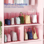 Purse Organizer for Closet: Shelf Dividers Adjustable Acrylic Bag Closet Organizers and Storage Pink 4 Bases 14 Shelves