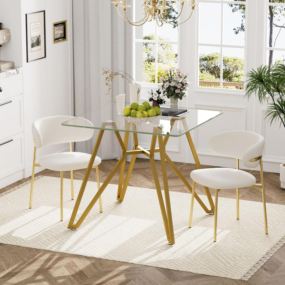 KEIKI 35.4-inch Square Tempered Glass Dining Table, Suitable for 2-4 People, ...