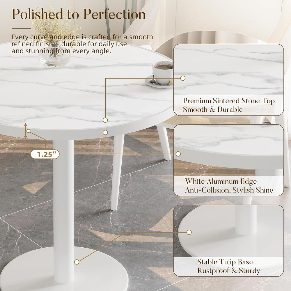 31.5'' Tulip Table, Round Pedestal Dining Table with Sintered Stone T...