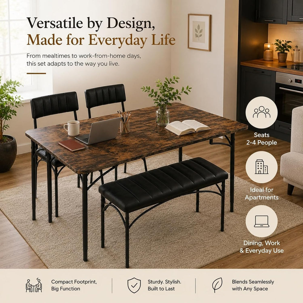 4 EVER WINNER Dining Table Set for 4 with Upholstered Seats, Rustic Brown | 4...
