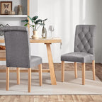 Yaheetech Dining Chairs Set of 2 Fabric Upholstered Dining Room Chairs with Button Tufted High Back and Solid Wood Legs for Kitchen/Living Room/Restaurant, Modern Style, Dark Gray