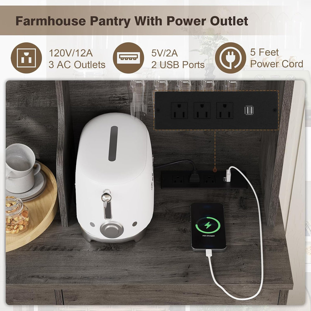 Kitchen Pantry Storage Cabinet, Modern Pantry with Power Outlet, Food Pantry ...
