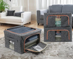 Linen Clothes Storage Bins, 4PCS Sturdy Closet Organizers and Storage Bin with Metal Frame, 2 Opening Ways Fabric Visible Lidded Storage Box for Organizing Clothing,Jeans,Sheets (4PC Gray, 22Liters)