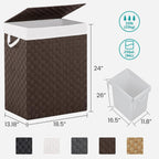 Foldable Laundry Hamper Basket with Lid by Fiona's magic, Handwoven 96L Large Clothes Hamper with Removable Liner Bags, Collapsible Tall Hamper for Bedroom, Bathroom and Dorm Organizer, 2Pack, Brown