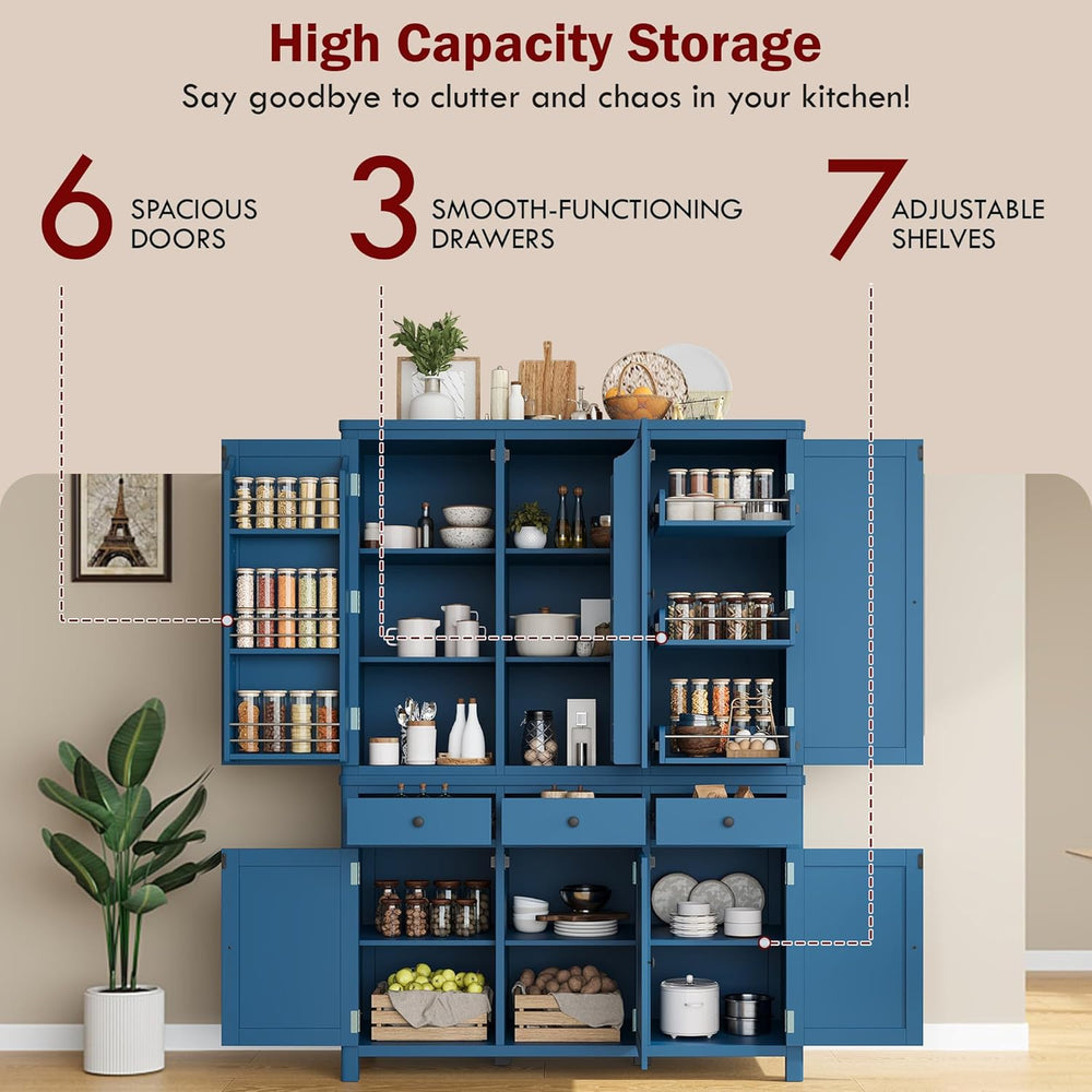 Merax 74.8'' Tall Kitchen Pantry Storage Cabinet with 6 Doors, 3 Draw...