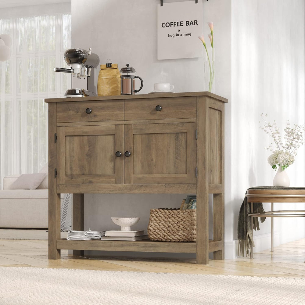 HOSTACK Farmhouse Console Table with Storage, Entryway Table, Rustic Brown