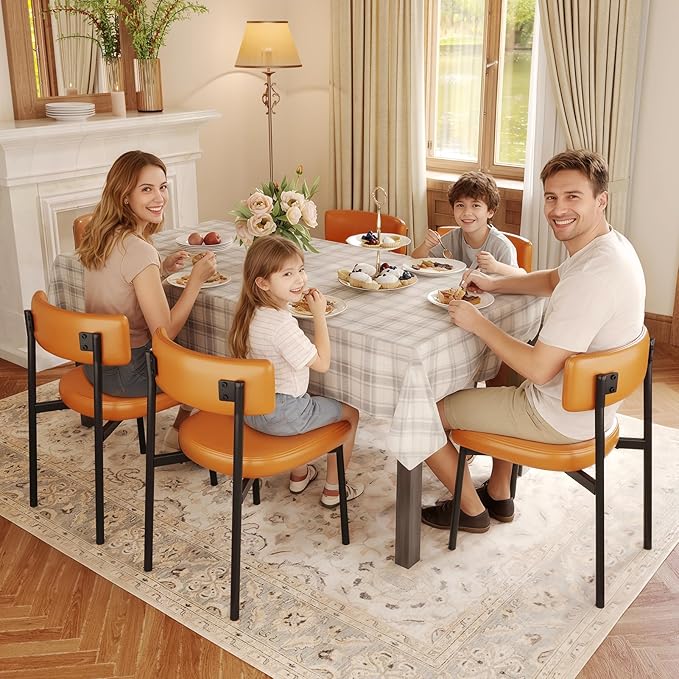 Dining Chair Set of 6 Upholstered Chairs for Kitchen Dining Room Mid Century Modern Table Chairs for Waiting Living Room, Brown