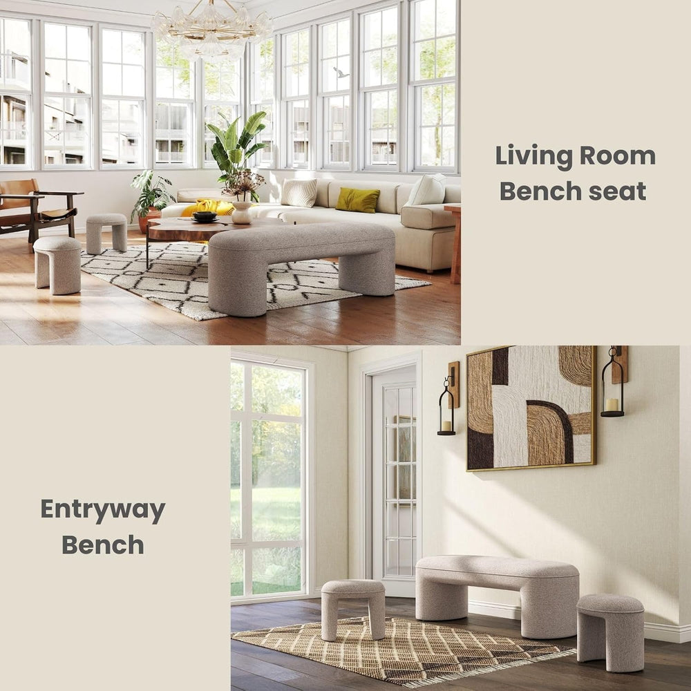 53" Chenille Ottoman Bench with 2 Nesting Ottomans, Oatmeal | 3-Piece Sp...