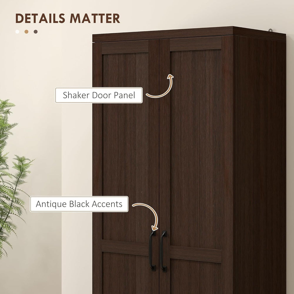 HOMCOM 63" 2-Door Kitchen Pantry 5-Tier Cinnamon Cherry Wood Grain | Fre...