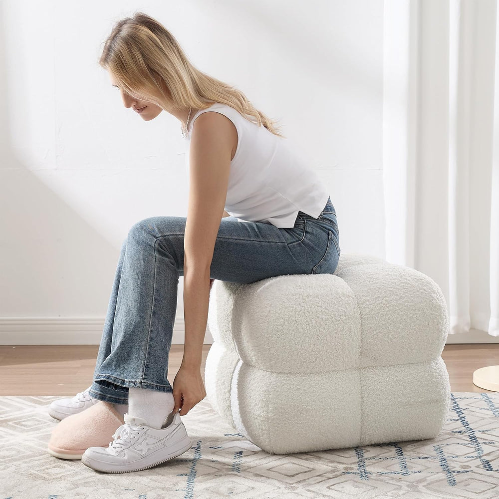 Zesthouse Square Pouf Ottomans Set of 2, Modern Backless Vanity Stool for Bed...