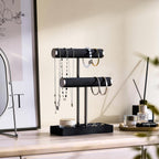 2 Tier Bracelet Holder Display - Detachable T Bar Black Velvet Bracelet Holder, Jewelry Holder Organizer for Bracelet, Necklace, Earrings, Rings
