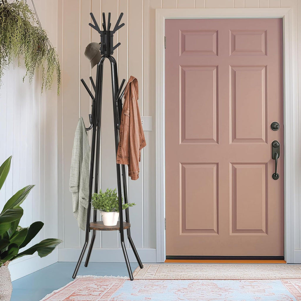 Simple Houseware Standing Coat Hat Hanger Organizer Tree Shaped Rack with Shelf for Entryway, Bedroom, and Hallway, 20 Hooks, Rustic Brown