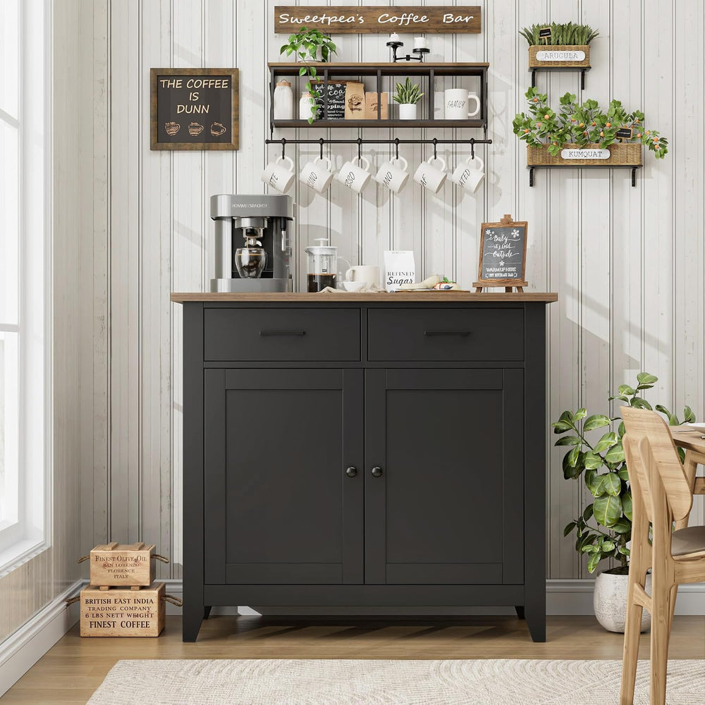 HORSTORS Farmhouse Kitchen Storage Cabinet, Small Buffet, Coffee Bar, Black