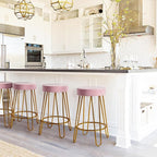 Yaheetech Bar Stools Set of 2, Velvet Round Counter Stools, Backless Counter Height Bar Chairs with Golden Legs for Kitchen Dining Room Pub Cafe, Pink