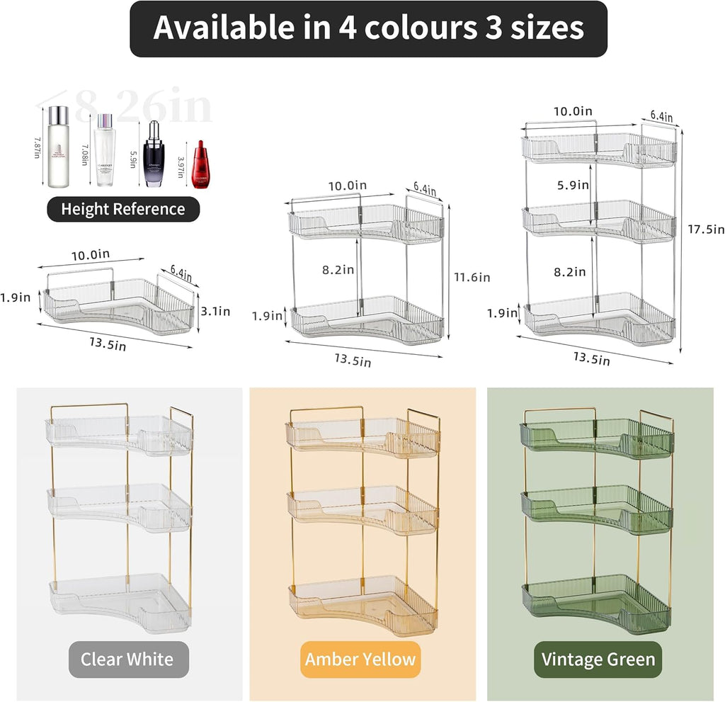 YCIA&DONE Corner Bathroom Counter Organizer, Makeup Organizer for Vanity, Skincare Cosmetic Perfume Tray, Corner Countertop Shelf Rack Storage for Bathroom Kitchen 3Tiers (Smoky Gray)
