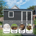KEIKI 9x6 FT Metal Storage Shed with Window, Large Outdoor Backyard Shed for Tools & Equipment, Durable Galvanized Steel Garden Shed for Patio or Tiny House Use, Gray