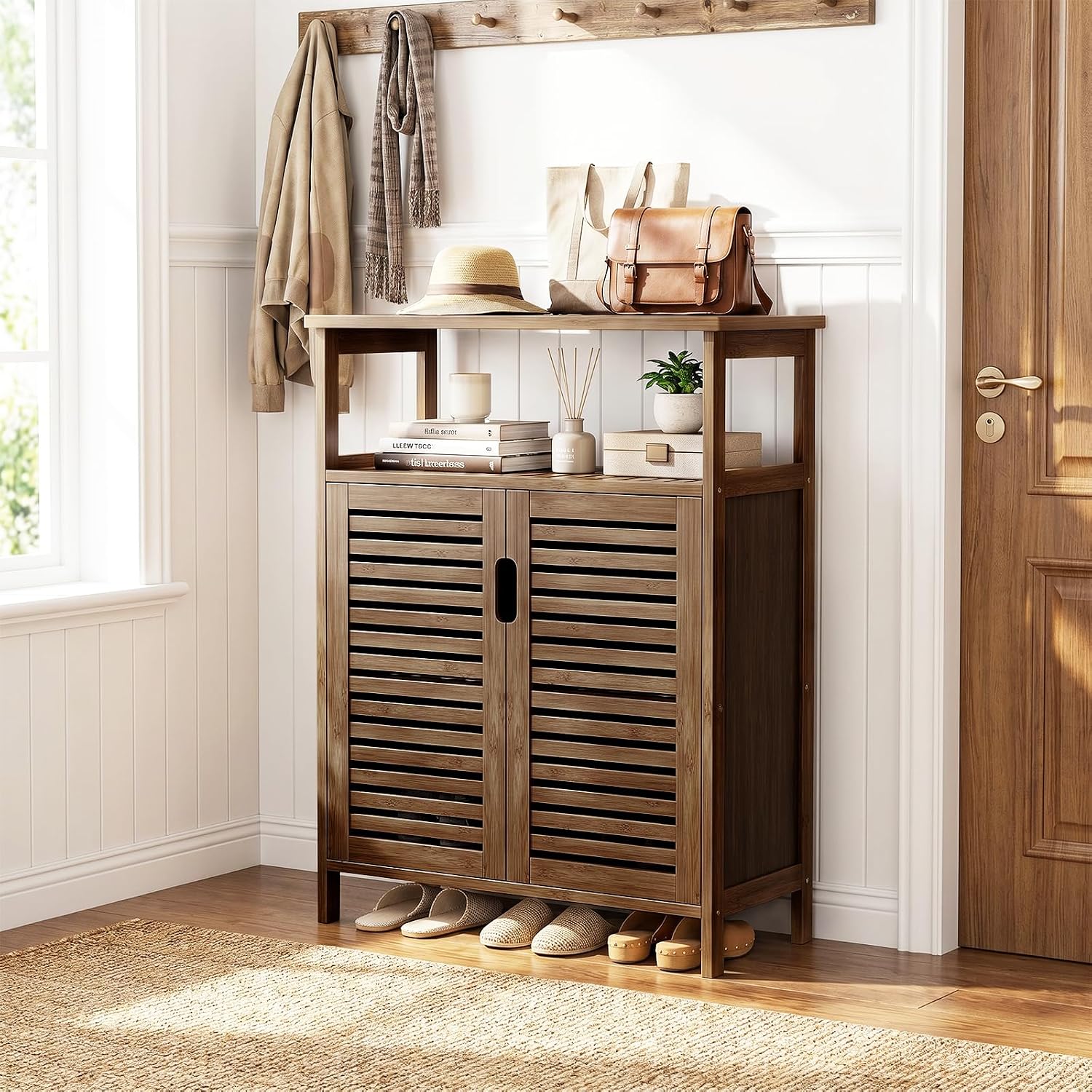 Bamboo Freestanding Bathroom Floor Storage Cabinet with Doors & Shelf | Versatile Cabinet for Living Room Entryway Hallway, Spacious Storage, FSC-certified Bamboo, Easy Assembly, Walnut