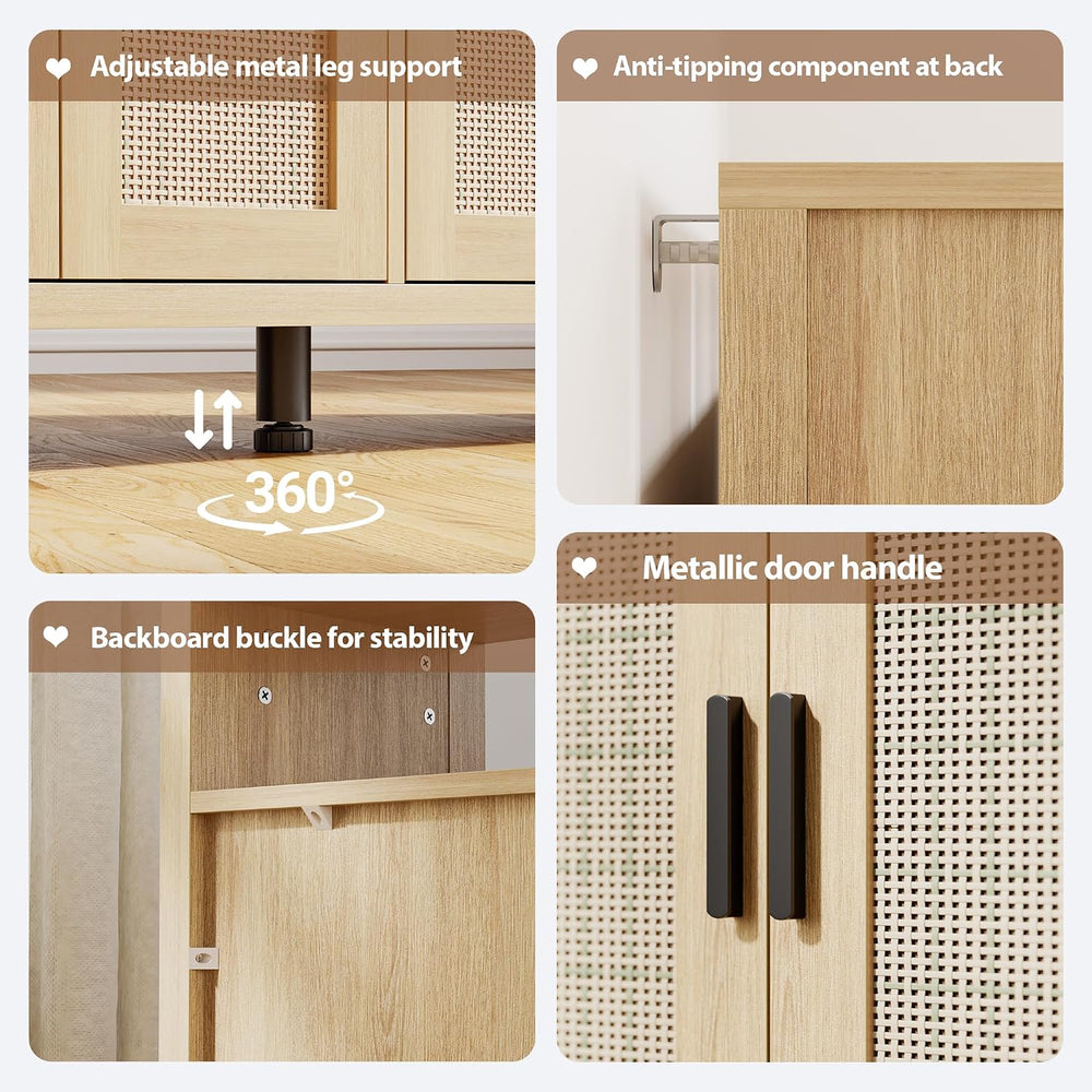 Mericonia Rattan Buffet Cabinet with Storage, Sideboard with Doors, Console T...