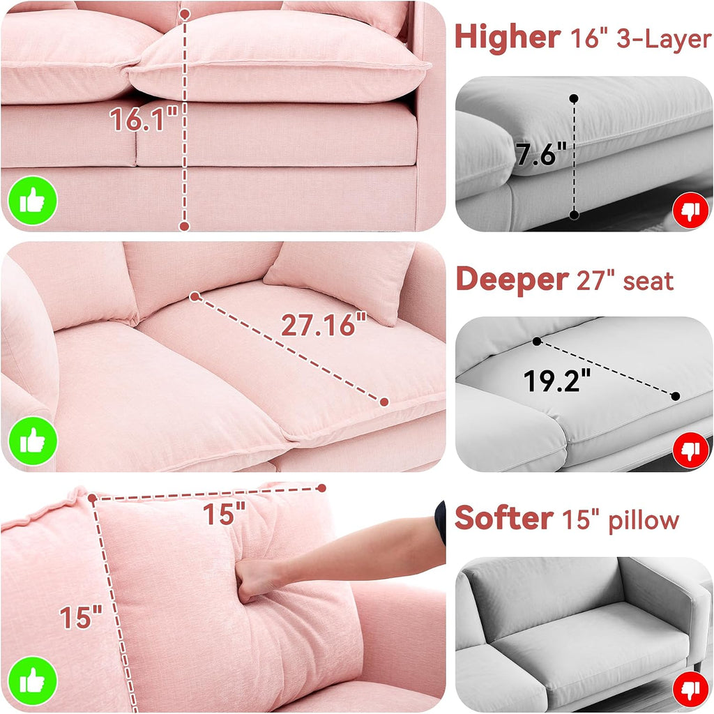 Loveseat Sofa Couch, Small Mini Compact 50" Love Seat 27" Deep Cloud Sofa Seat Washable Chenille Pillow for Apartment Bedroom Dorm Attic Studio Office Living Room Small Space 50-Pink