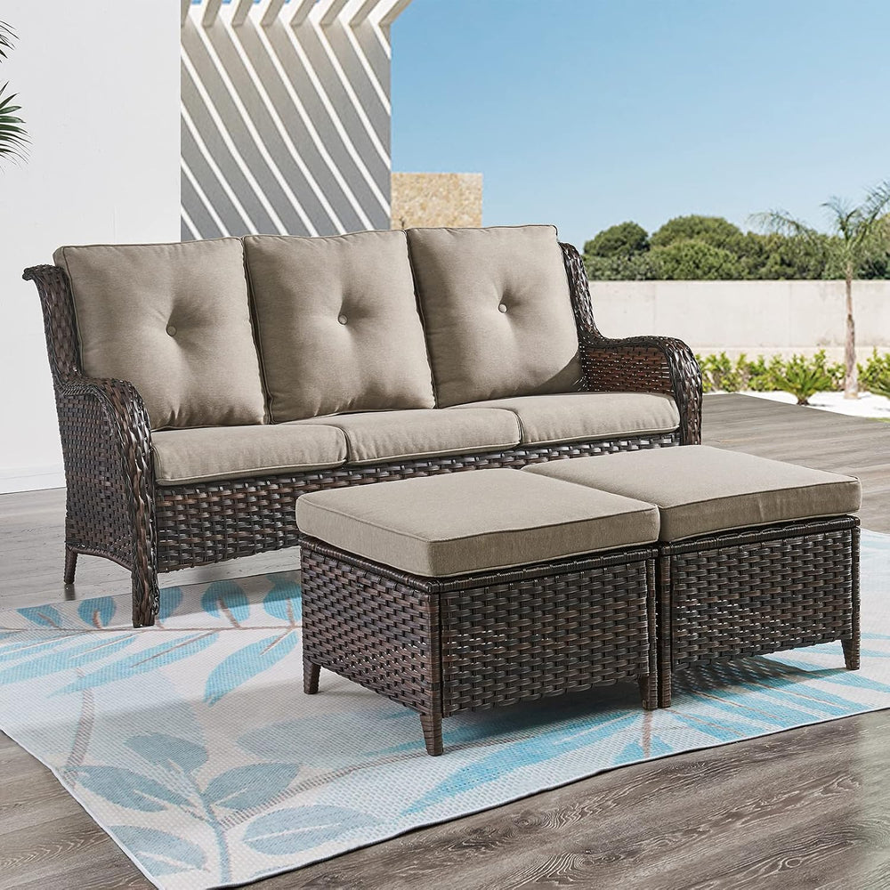 Outdoor Ottomans Patio Foot Rest - 2 Piece Wicker Rattan Ottoman Footrests Fo...