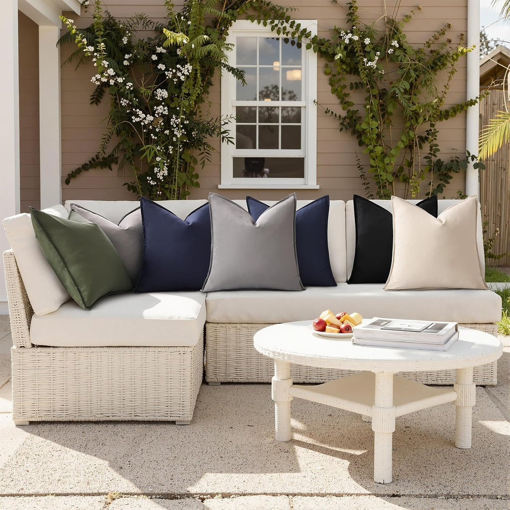 decorUhome Outdoor Waterproof Faux Linen Throw Pillow Covers 26x26 Set of 2