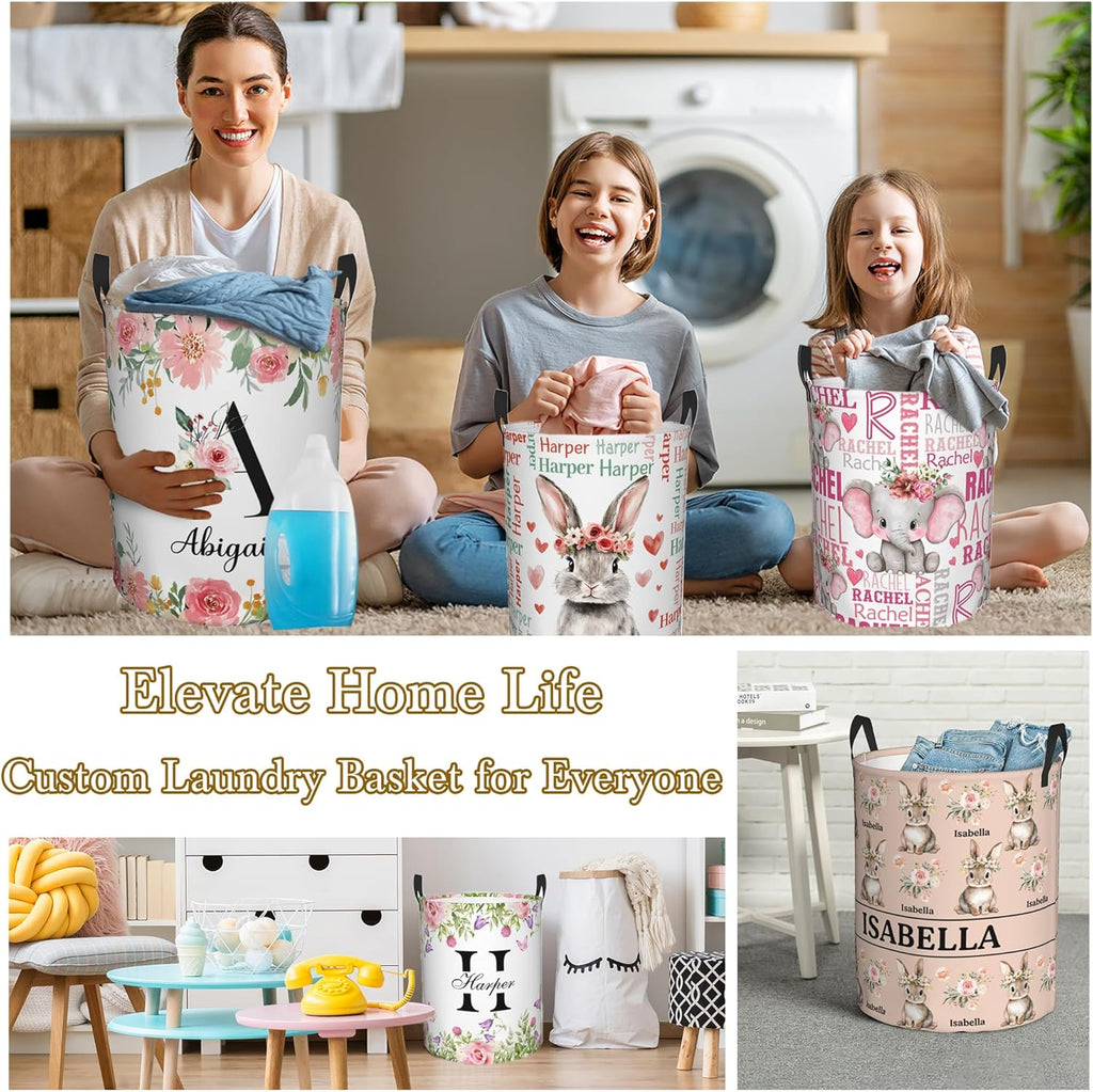 Custom Name Laundry Hamper, Personalized Laundry Basket with Name for Boys Girls Kids Men Women, Customized Name Dirty Clothes Basket Gifts for Clothes Toy Bathroom Bedroom Laundry Room Dorm