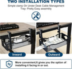 Large Under Desk Cable Management Tray - Heavy Duty Metal Cord Organizer with No Drill Installation for Office & Home Office Desks to Hide Wires & Power Strips (Black, XL)